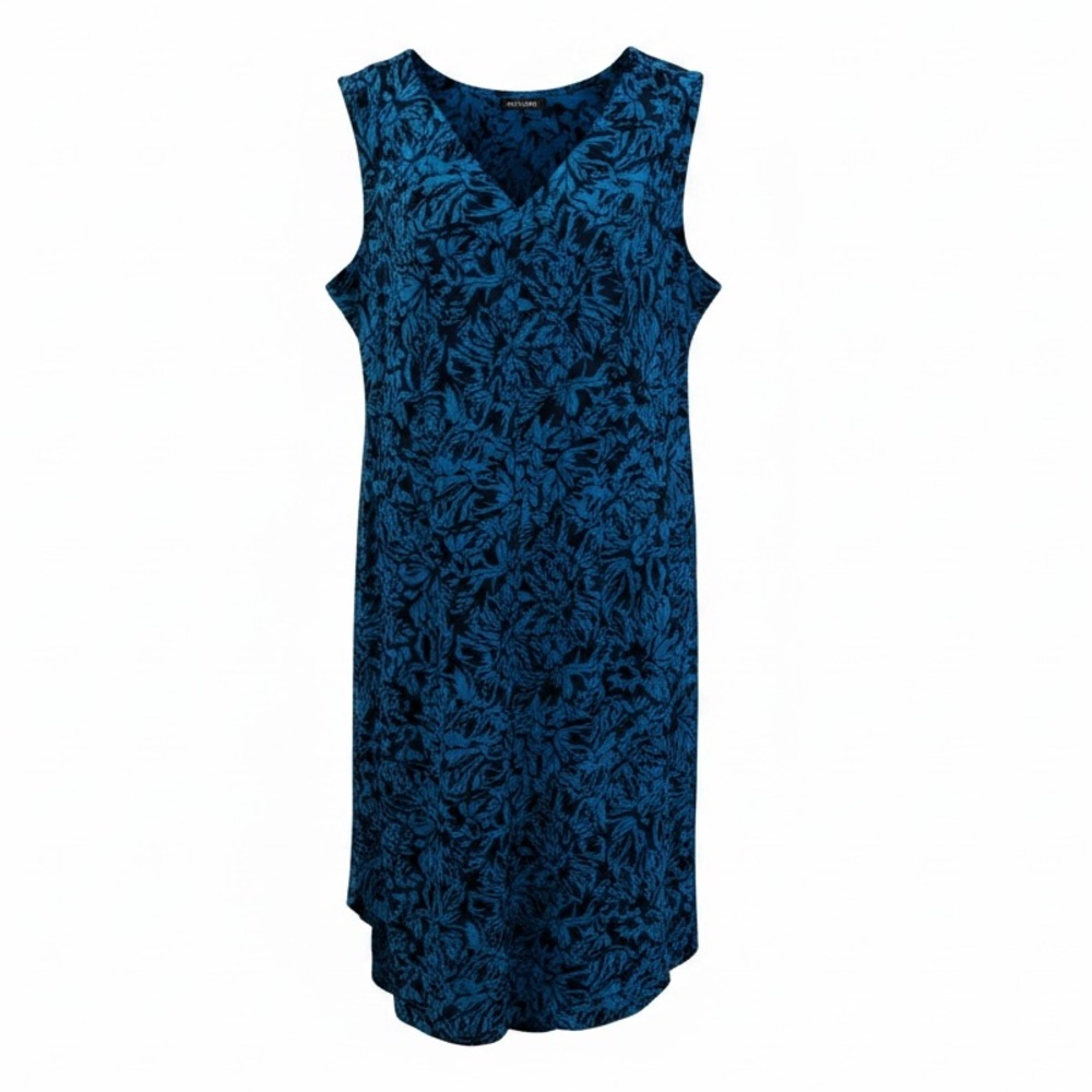 Catherines Teal and Black Floral V-Neck Midi Dress